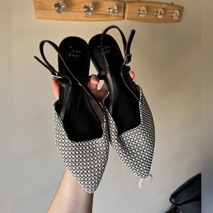 A New Day Black & White Woven Pointed Toe Slingback Flats - 10